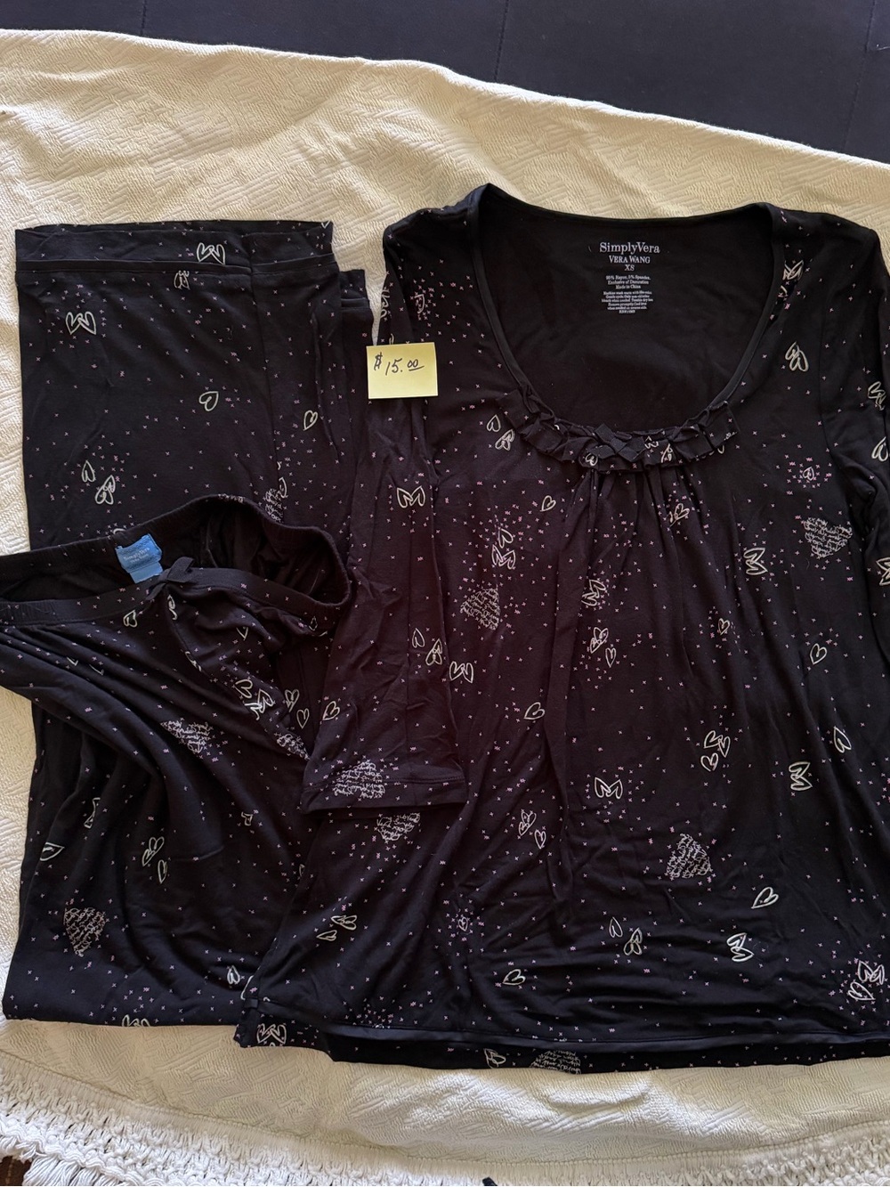 Simply Vera Vera Wang Black Printed Pajama Top and Pants Set
